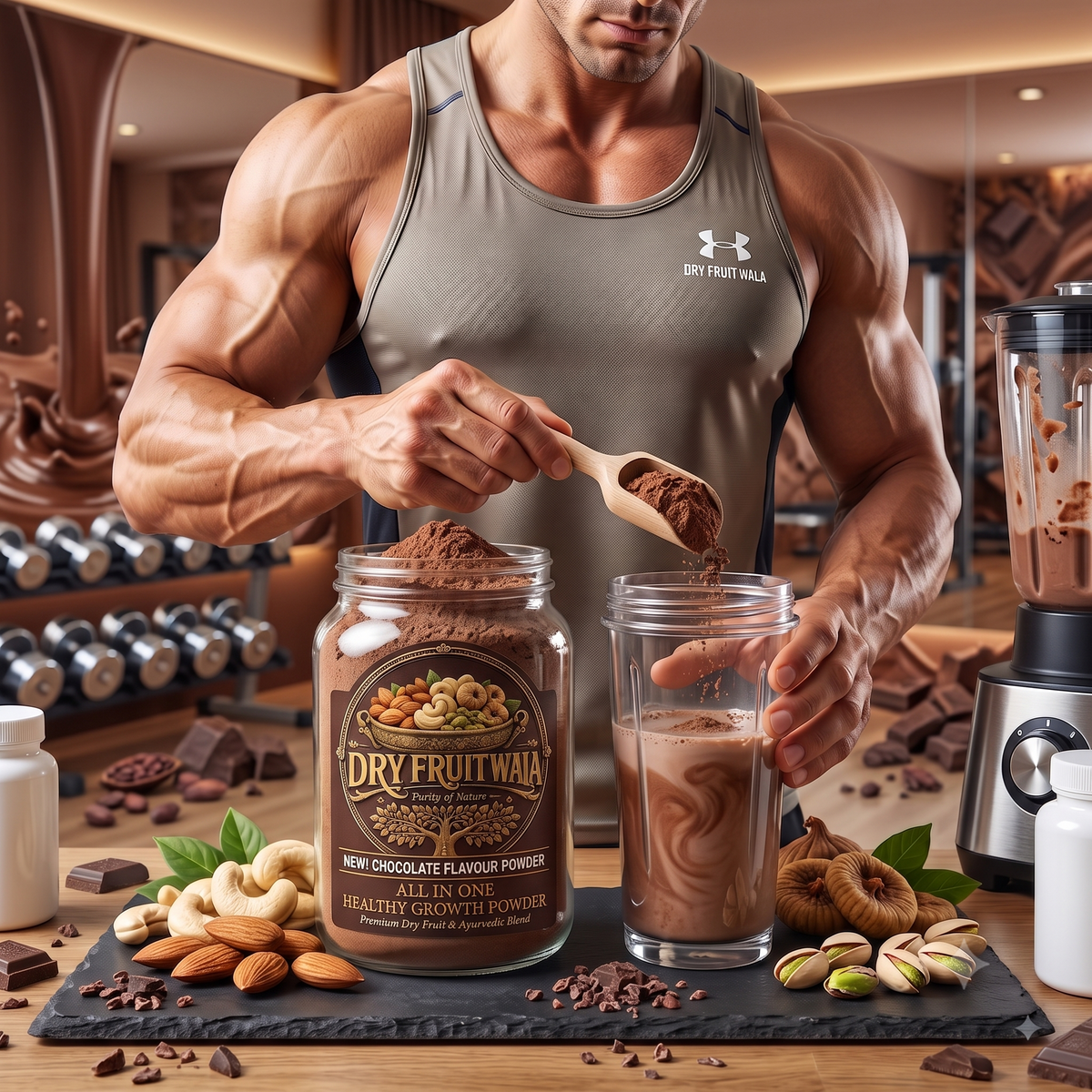 Dry Fruit Wala® All-in-One Healthy Growth Powder Chocolate Flavour | Premium Dry Fruit & Ayurvedic Blend for Natural Strength & Energy